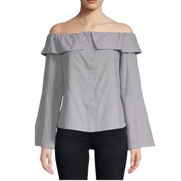 Lovers & Friends Revolve Jane Off Should Black and White Pin Striped - Picture 3 of 3